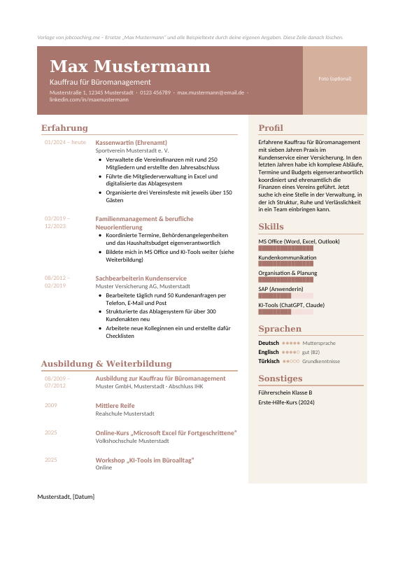 Vorschau Lebenslauf Layout C: Kreativ & Farbe