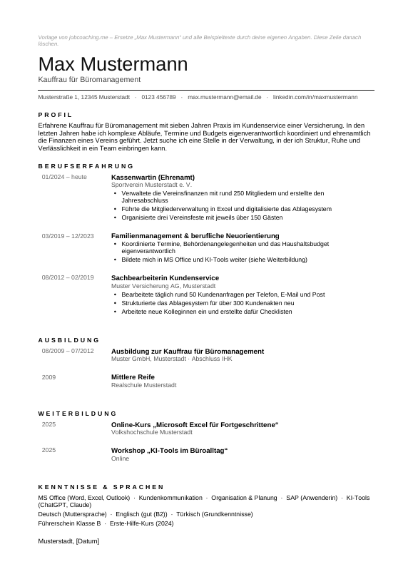 Vorschau Lebenslauf Layout D: Minimalistisch & Clean